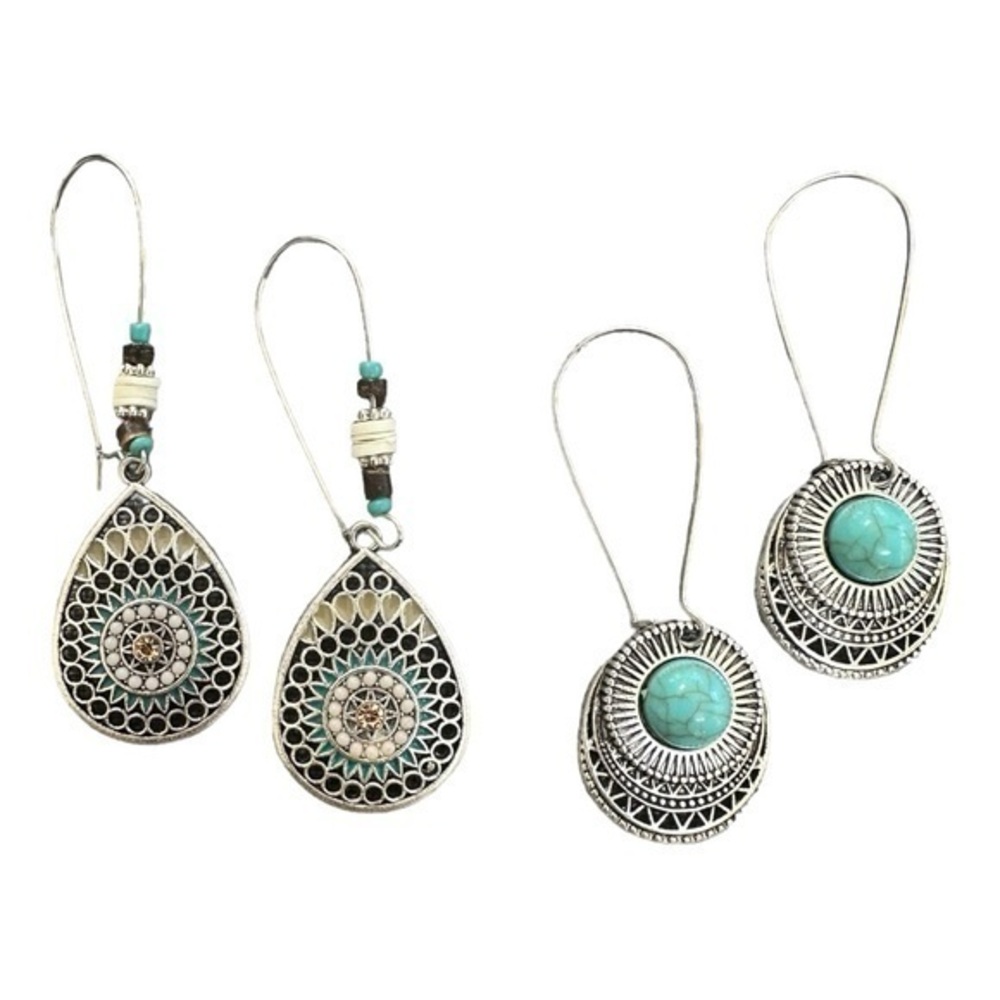 Etsy Turquoise Crystal Boho Western Dangle Drop Earrings Set of 2 Pair NEW!